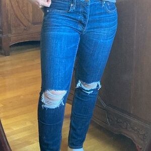 Women's Blue Distressed Boyfriend Jeans